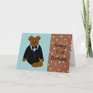 Tuxedo Bear First Birthday Card
