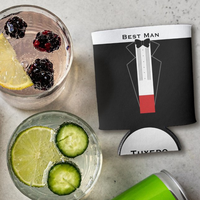 Tuxedo Best Man Bachelor Party Wedding Can Cooler (Just add your Best Man's Name)