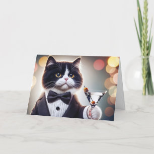 Tuxedo Birthday Cat With Martini Cocktail Card