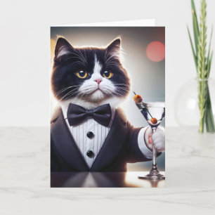 Tuxedo Birthday Cat With Martini Cocktail Card