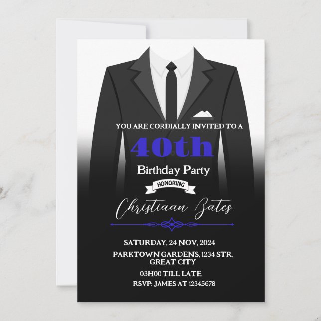 Tuxedo Birthday Invitation (Front)