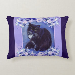 Tuxedo black and white cat art by Renee Lavoie  Decorative Cushion