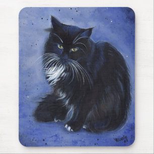 Tuxedo black and white cat art by Renee Lavoie Mouse Pad