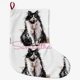 Tuxedo Black and White Cat Cats Christmas Stocking