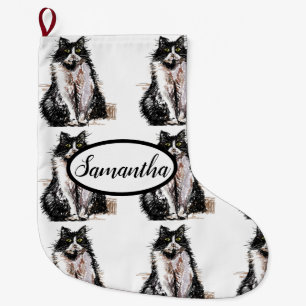 Tuxedo Black and White Cat Cats Christmas Stocking