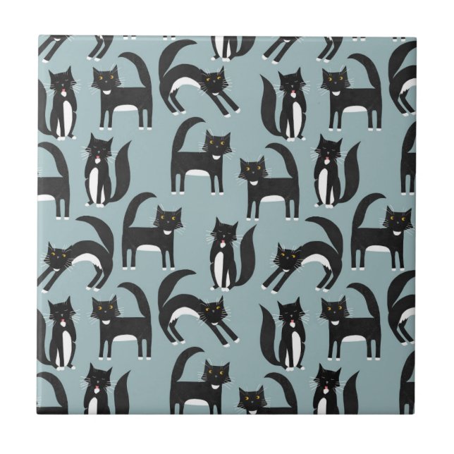 Tuxedo Black and White Cats Ceramic Tile (Front)