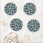 Tuxedo Black and White Cats Coaster Set<br><div class="desc">Cute black and white tuxedo cats going about their business. A fun pattern on a mid blue background.</div>