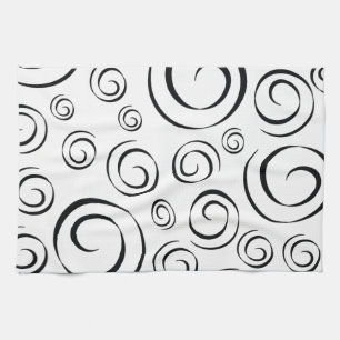 Tuxedo Black and White Swirl Pattern PT81 Tea Towel