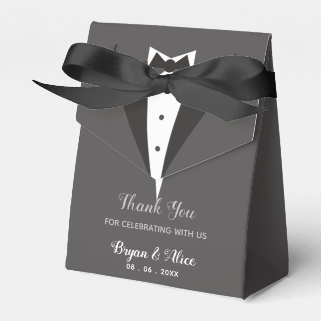 Tuxedo (Black Bow) Wedding Favour Boxes (Front Side)