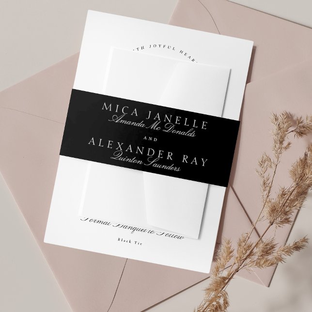 Tuxedo Black Classic Calligraphy Formal Wedding Invitation Belly Band (Creator Uploaded)