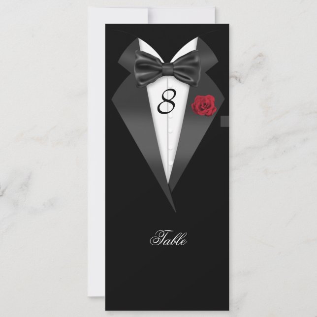 Tuxedo Black Table Number Seating Place Card (Front)