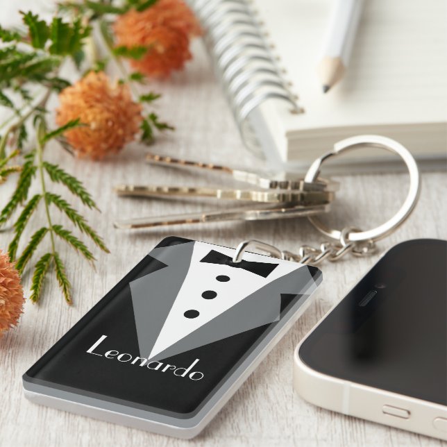 Tuxedo Black Tie Personalised Key Ring (Front Right)