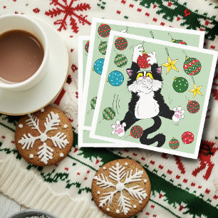 Tuxedo Black White Christmas Cat Napkin
