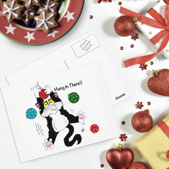Tuxedo Black White Christmas Cat Postcard (Creator Uploaded)