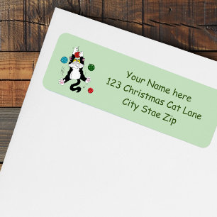 Tuxedo Black White Christmas Cat Return Address Label