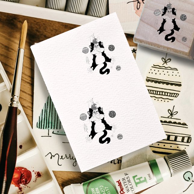 Tuxedo Black White Christmas Cat Rubber Stamp (Creator Uploaded)
