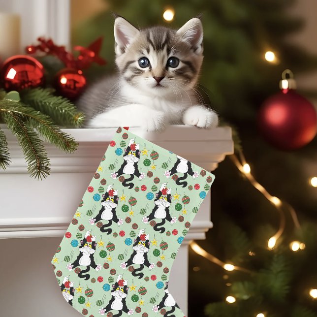 Tuxedo Black White Christmas Cat Small Christmas Stocking (Creator Uploaded)