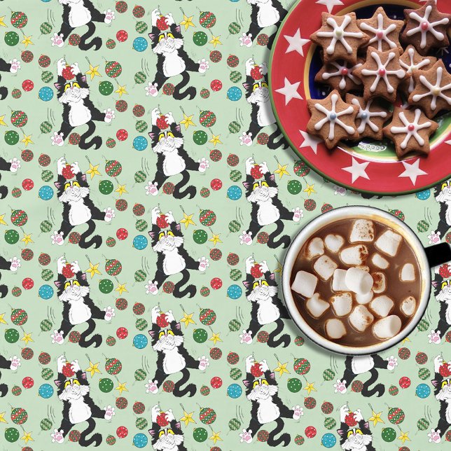 Tuxedo Black White Christmas Cat Tablecloth (Creator Uploaded)