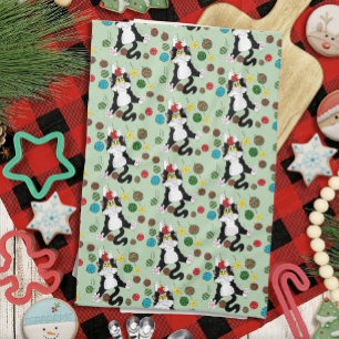 Tuxedo Black White Christmas Cat Tea Towel