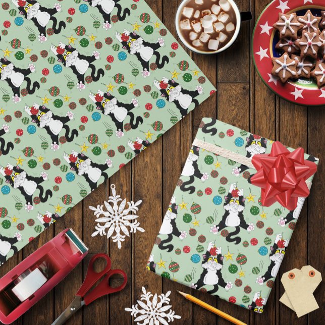 Tuxedo Black White Christmas Cat Wrapping Paper (Creator Uploaded)