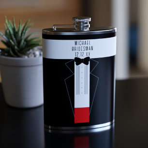Tuxedo Bow Tie Groomsmen Bridesmen Wedding Flask