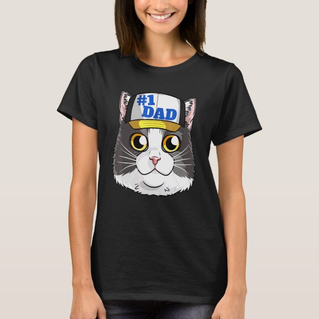 Tuxedo Cat 1 Dad Kitten Fathers Day T-Shirt (Front)
