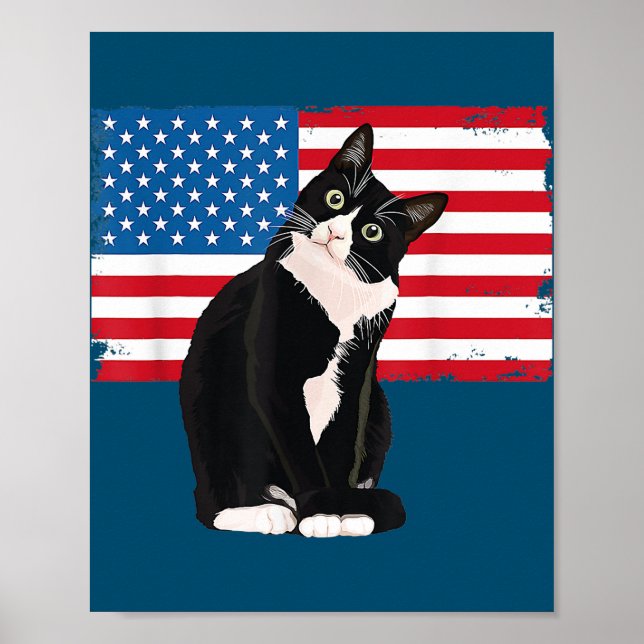 Tuxedo Cat 4th of July Patriotic Gift Adults Kids Poster (Front)