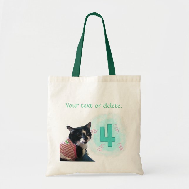 Tuxedo Cat Age Four Birthday Canvas Bags (Front)