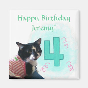 Tuxedo Cat Age Four Happy Birthday Magnets