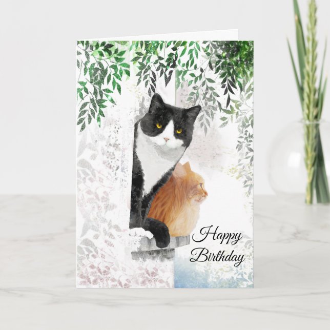 Tuxedo Cat and Ginger Cat Folded Greeting Card (Front)