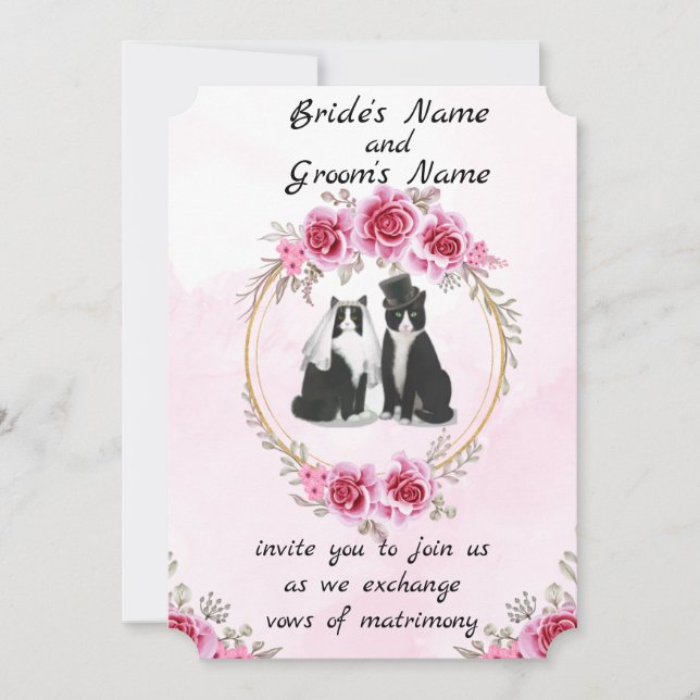 Tuxedo Cat And Kitten Wedding Invitation (Front)
