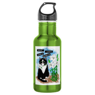Tuxedo Cat and Lilies   Inspirational Quote 532 Ml Water Bottle