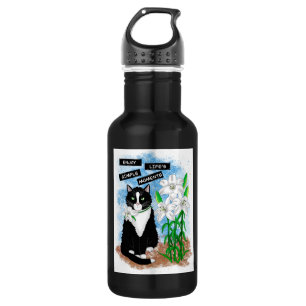 Tuxedo Cat and Lilies   Inspirational Quote 532 Ml Water Bottle
