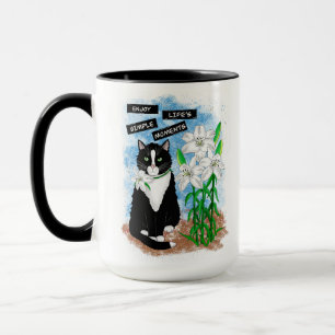 Tuxedo Cat and Lilies   Inspirational Quote Mug