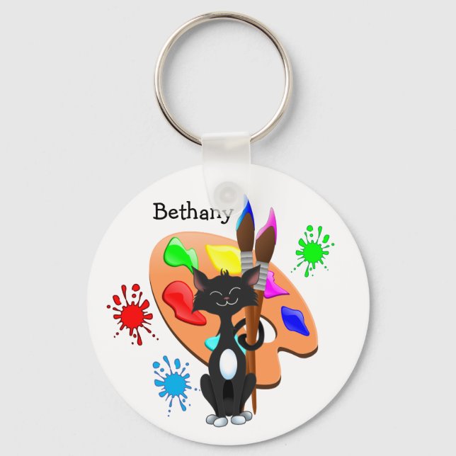 Tuxedo Cat And Paint Palette Key Ring (Front)