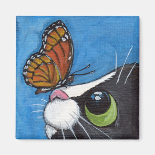 Tuxedo Cat and Viceroy Butterfly Magnet