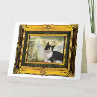 Tuxedo Cat Angel Pet Sympathy Card gold frame
