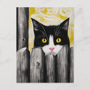TUXEDO CAT ART PEEKING CUTE Postcard