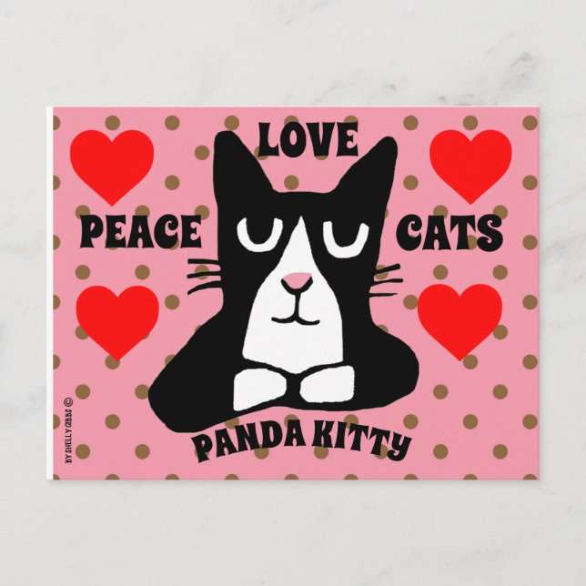 TUXEDO CAT ART POSTCARDS, PANDA KITTY CAT POSTCARD (Front)