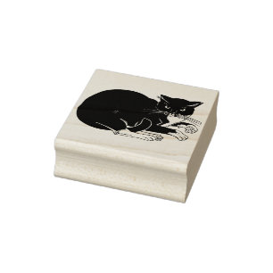 tuxedo cat art stamp