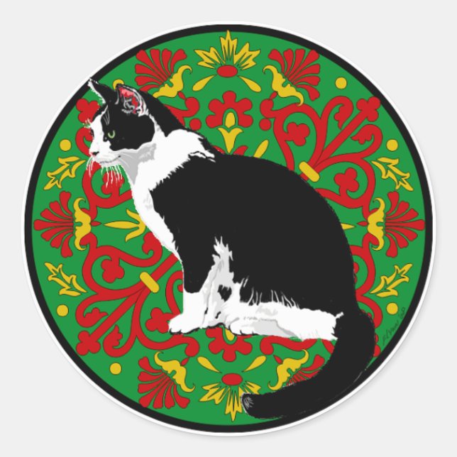 Tuxedo Cat Baroque Classic Round Sticker (Front)