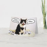 Tuxedo Cat Birthday Allan Brother Humour Card<br><div class="desc">You can easily change "Allan" to any name or relationship. A tuxedo cat expresses her birthday greetings.</div>