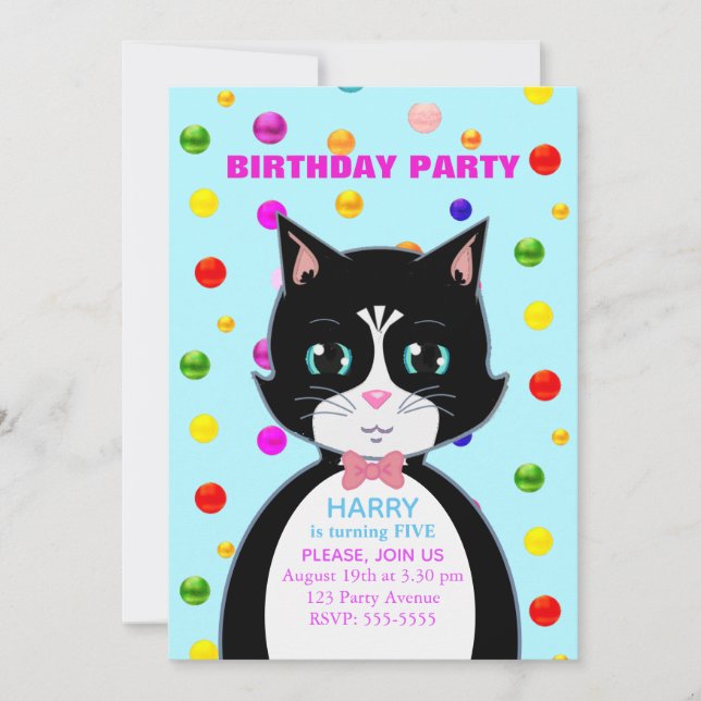 Tuxedo Cat Birthday Party Invitation (Front)