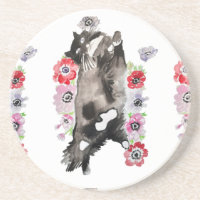 Tuxedo Cat Black and White Cats floral pink