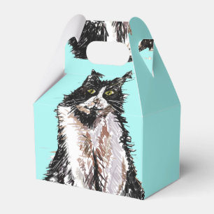Tuxedo Cat Black White Cats Birthday Turquoise Fav Favour Box