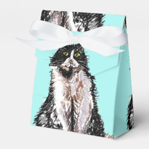 Tuxedo Cat Black White Cats Birthday Turquoise Fav Favour Box