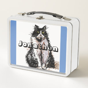 Tuxedo Cat Black White Cute Chids Name Lunch Box