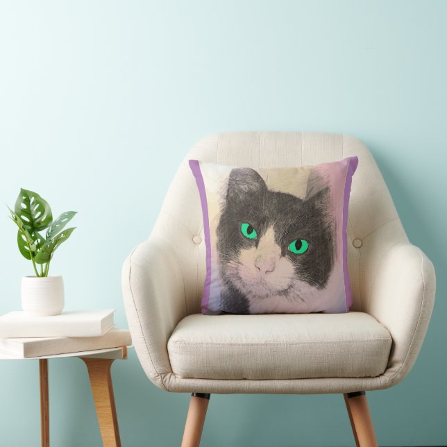 TUXEDO CAT BLUE EYES THROW PILLOWS (Chair)