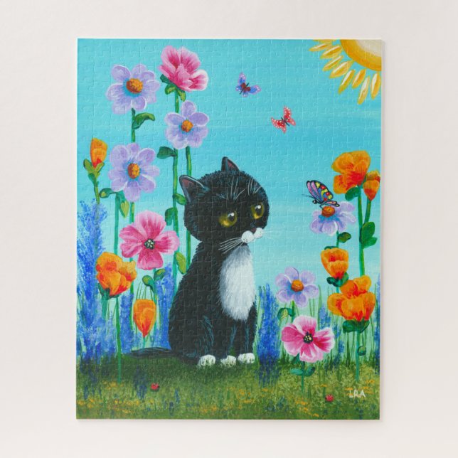 Tuxedo Cat Butterfly Art Jigsaw Puzzle (Vertical)