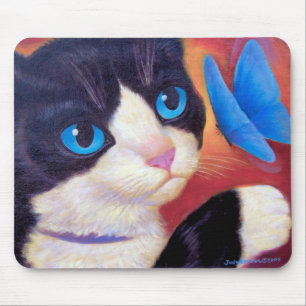 Tuxedo Cat Butterfly Painting - Multi Mouse Pad